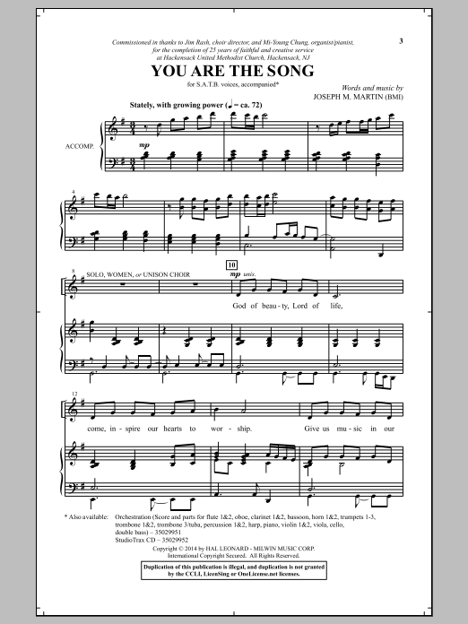 Joseph M. Martin You Are The Song Sheet Music Notes & Chords for SATB - Download or Print PDF