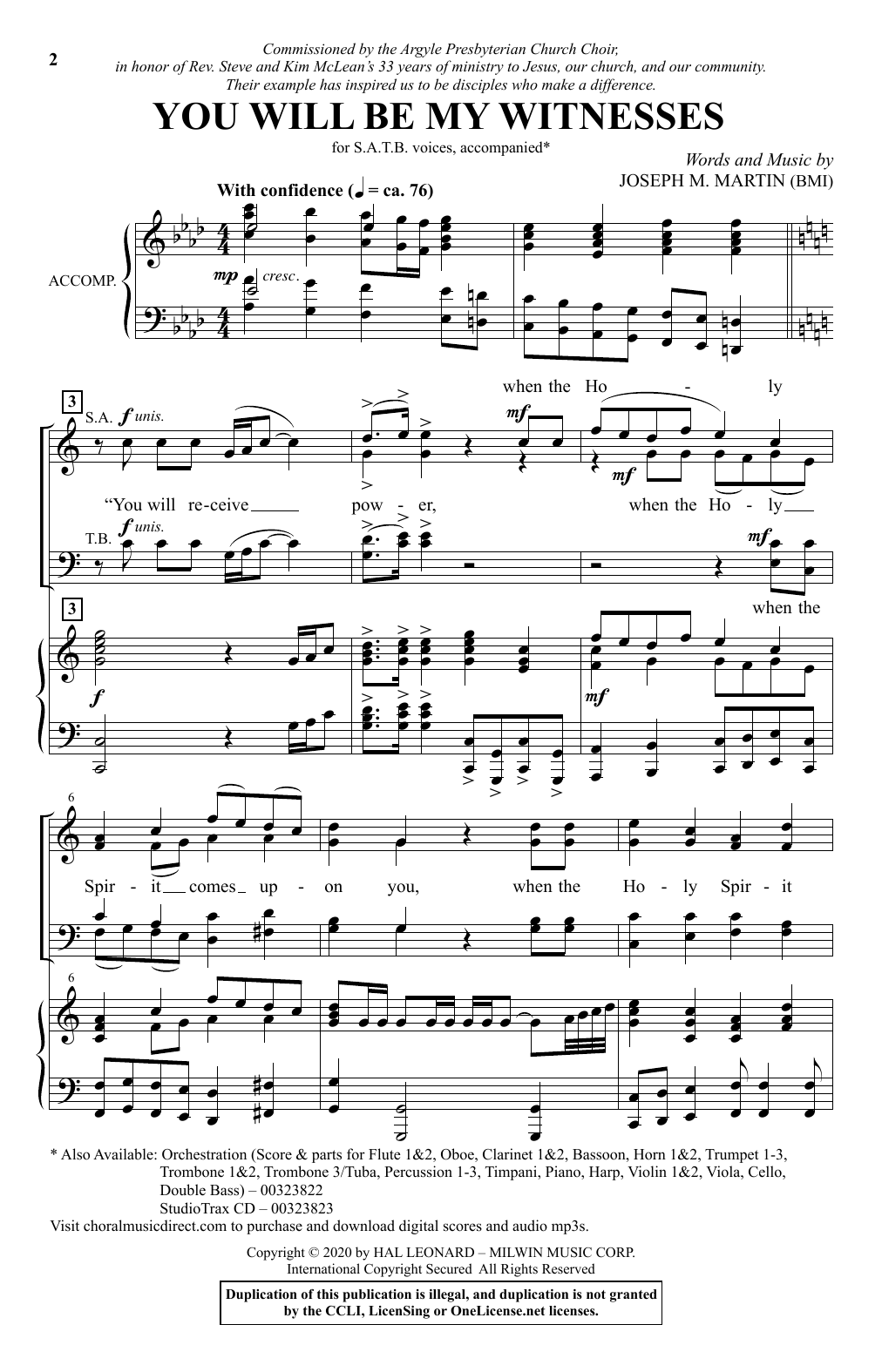 Joseph M. Martin You Will Be My Witnesses Sheet Music Notes & Chords for SATB Choir - Download or Print PDF