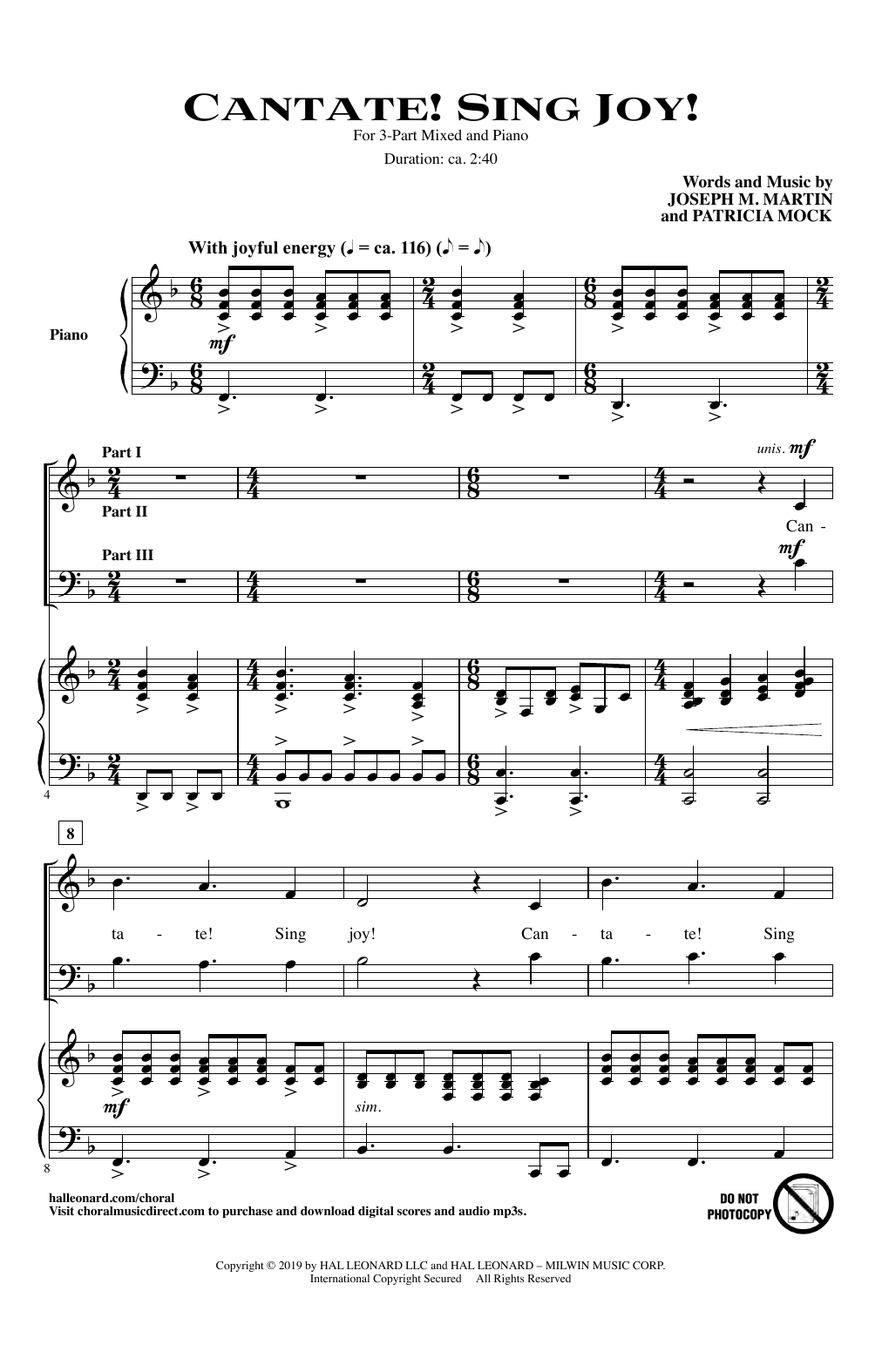 Joseph Martin & Patricia Mock Cantate! Sing Joy! Sheet Music Notes & Chords for 3-Part Mixed Choir - Download or Print PDF