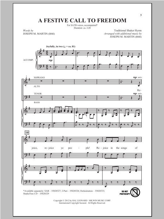 Joseph Martin A Festive Call To Freedom Sheet Music Notes & Chords for 2-Part Choir - Download or Print PDF