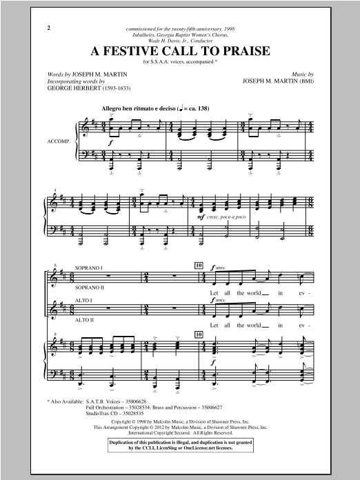 Joseph Martin A Festive Call To Praise Sheet Music Notes & Chords for SSA - Download or Print PDF