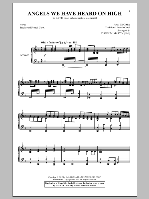 Traditional Carol Angels We Have Heard On High (arr. Joseph M. Martin) Sheet Music Notes & Chords for SATB - Download or Print PDF