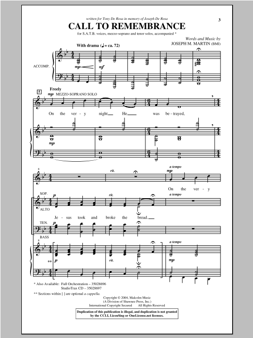 Joseph Martin Call To Remembrance Sheet Music Notes & Chords for Choral - Download or Print PDF