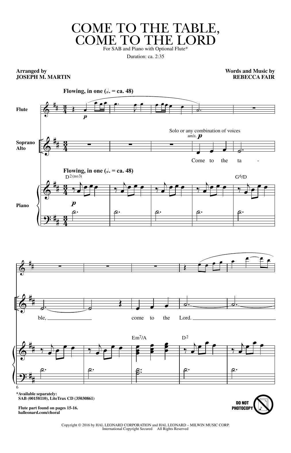 Joseph Martin Come To The Table, Come To The Lord Sheet Music Notes & Chords for SAB - Download or Print PDF