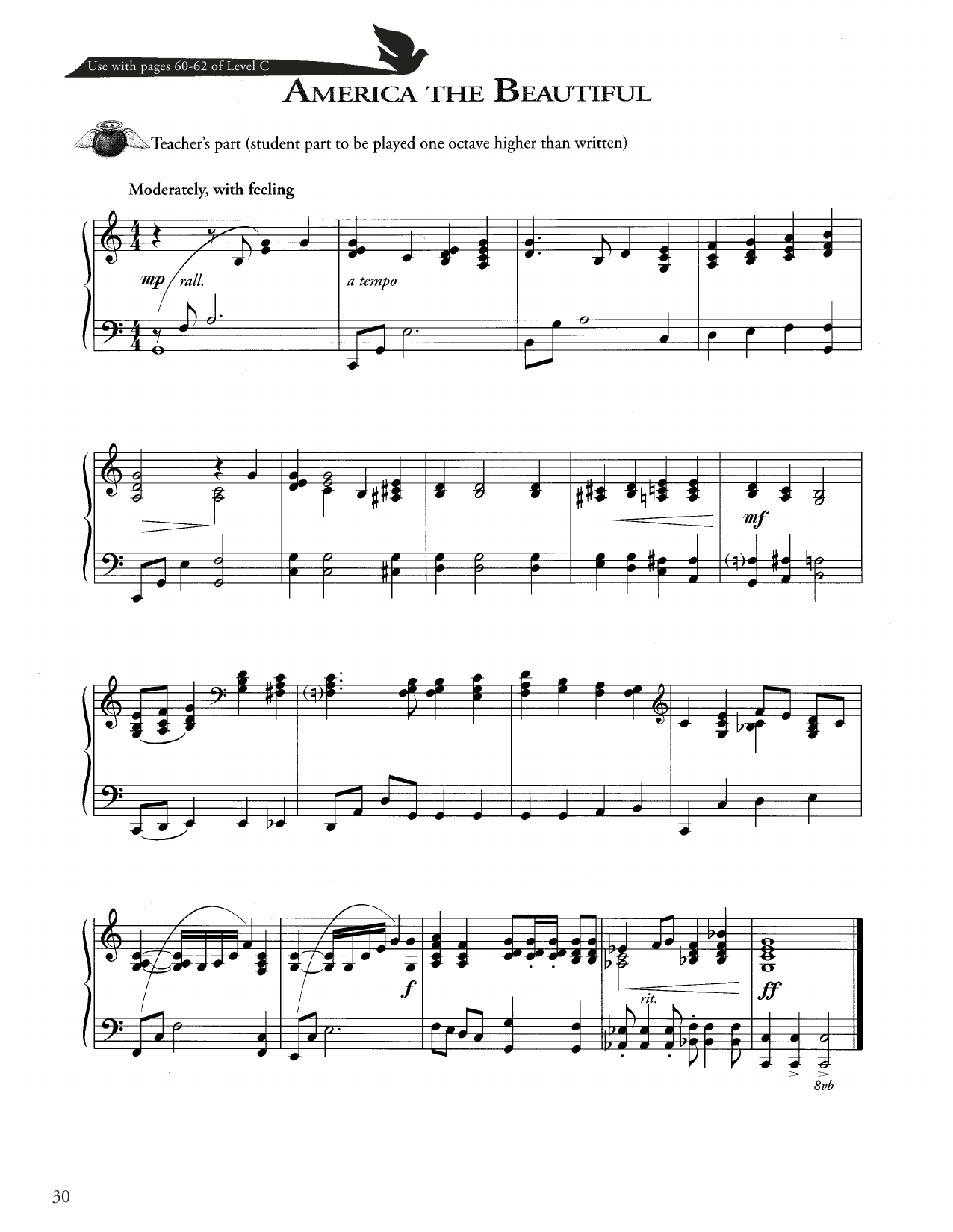 Joseph Martin, David Angerman and Mark Hayes America The Beautiful Sheet Music Notes & Chords for Piano Method - Download or Print PDF