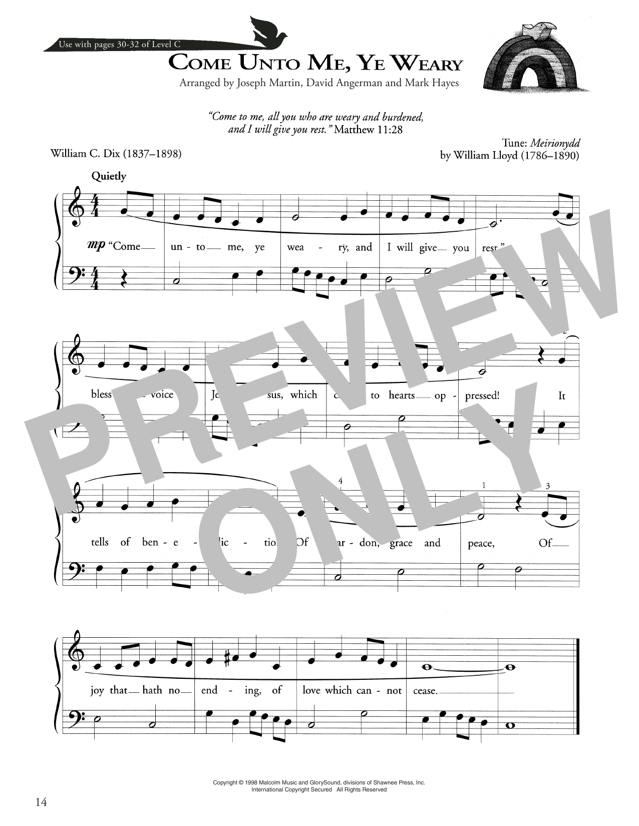 Joseph Martin, David Angerman and Mark Hayes Come To Me, Ye Weary Sheet Music Notes & Chords for Piano Method - Download or Print PDF