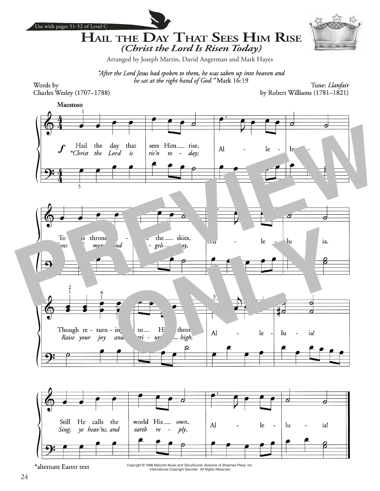 Joseph Martin, David Angerman and Mark Hayes Hail The Day That Sees Him Rise Sheet Music Notes & Chords for Piano Method - Download or Print PDF