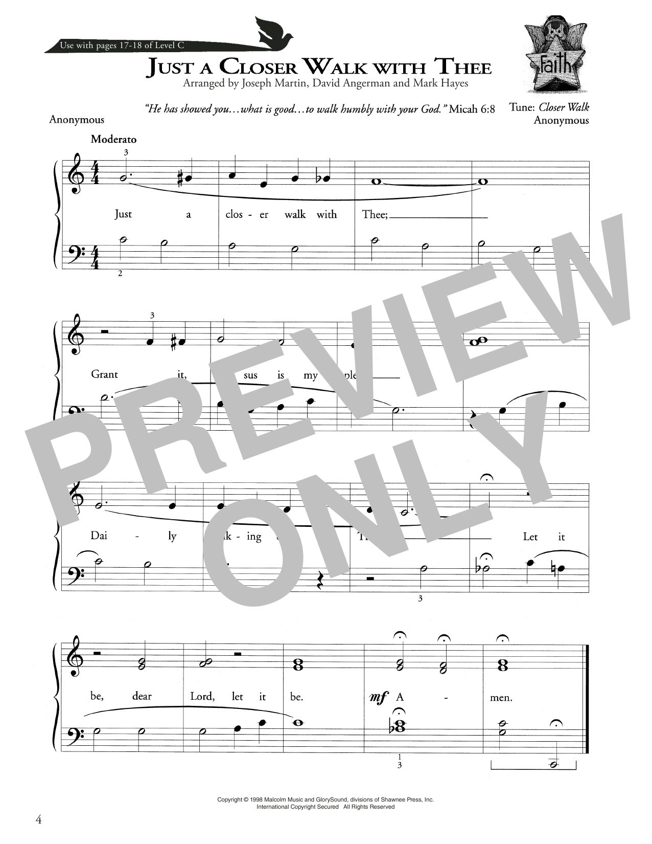 Joseph Martin, David Angerman and Mark Hayes Just A Closer Walk With Thee Sheet Music Notes & Chords for Piano Method - Download or Print PDF