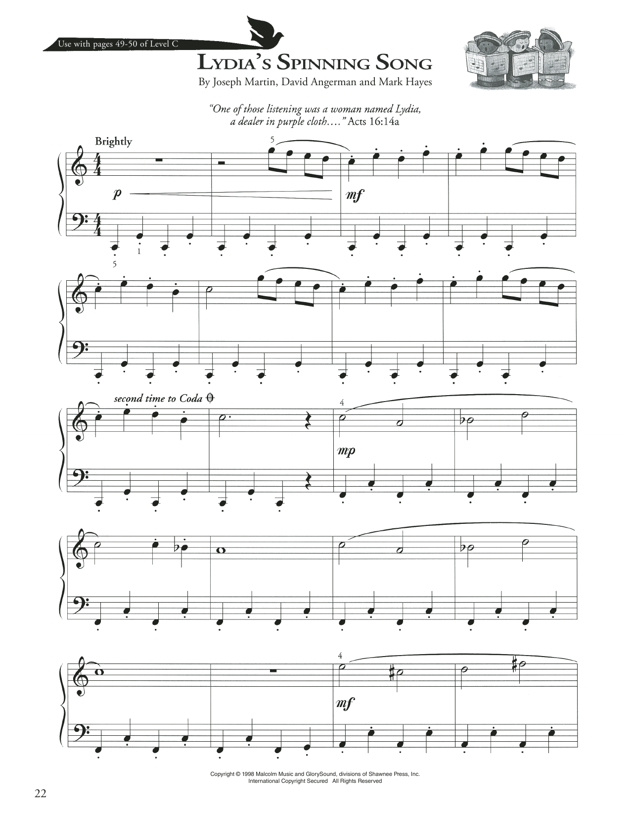 Joseph Martin, David Angerman and Mark Hayes Lydia's Spinning Song Sheet Music Notes & Chords for Piano Method - Download or Print PDF