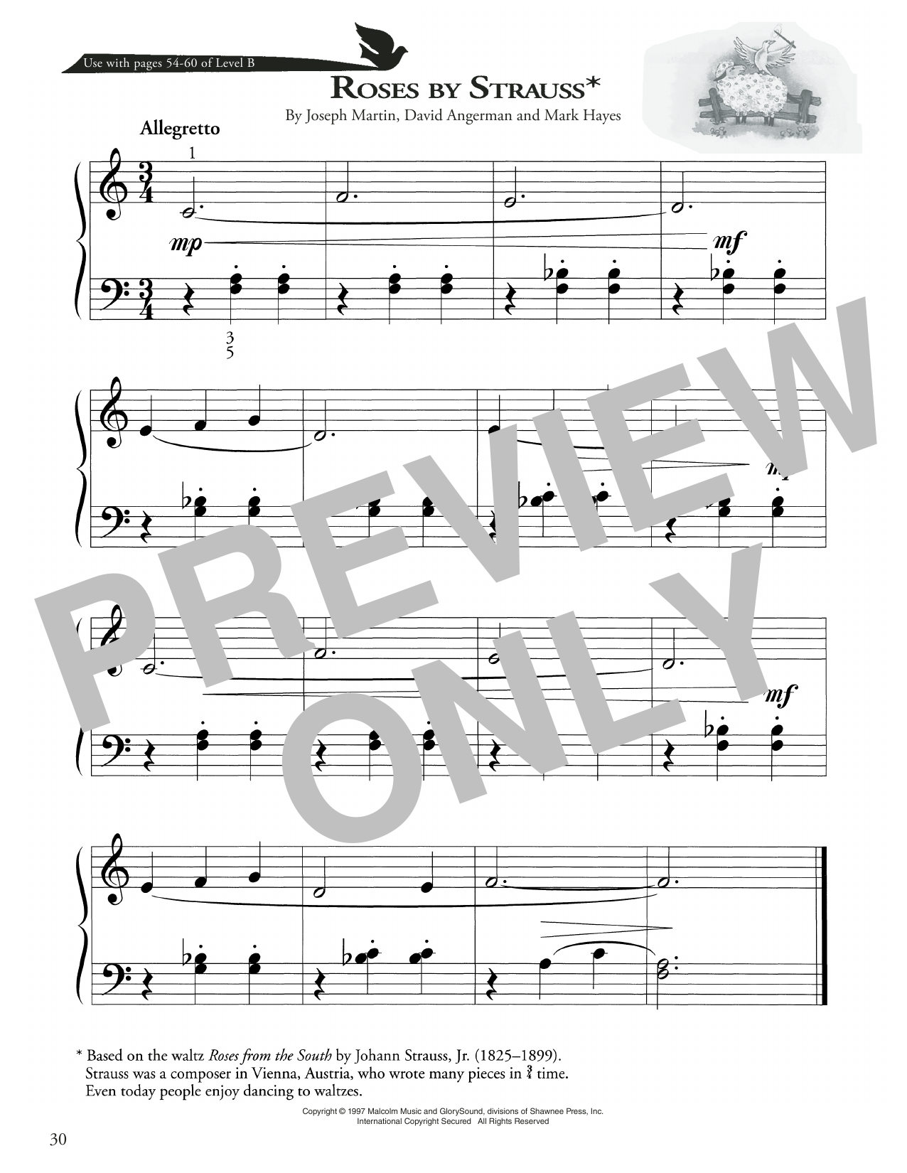 Joseph Martin, David Angerman and Mark Hayes Roses By Strauss Sheet Music Notes & Chords for Piano Method - Download or Print PDF