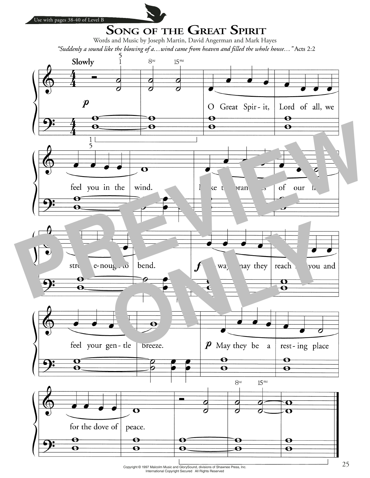 Joseph Martin, David Angerman and Mark Hayes Song Of The Great Spirit Sheet Music Notes & Chords for Piano Method - Download or Print PDF