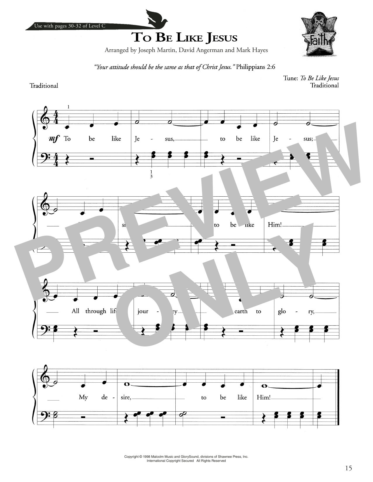 Joseph Martin, David Angerman and Mark Hayes To Be Like Jesus Sheet Music Notes & Chords for Piano Method - Download or Print PDF