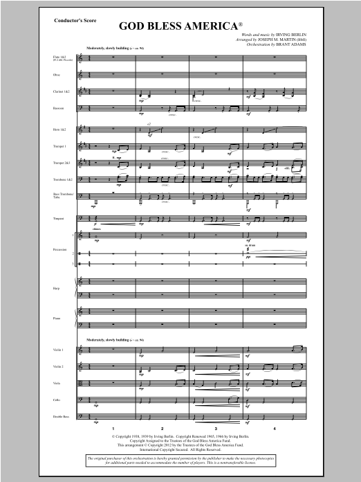 Joseph Martin God Bless America - Score Sheet Music Notes & Chords for Choral Instrumental Pak - Download or Print PDF