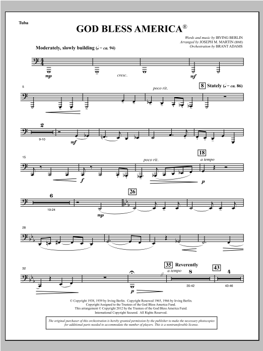 Joseph Martin God Bless America - Tuba Sheet Music Notes & Chords for Choral Instrumental Pak - Download or Print PDF