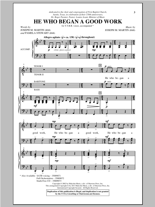 Joseph M. Martin He Who Began A Good Work Sheet Music Notes & Chords for TTBB - Download or Print PDF