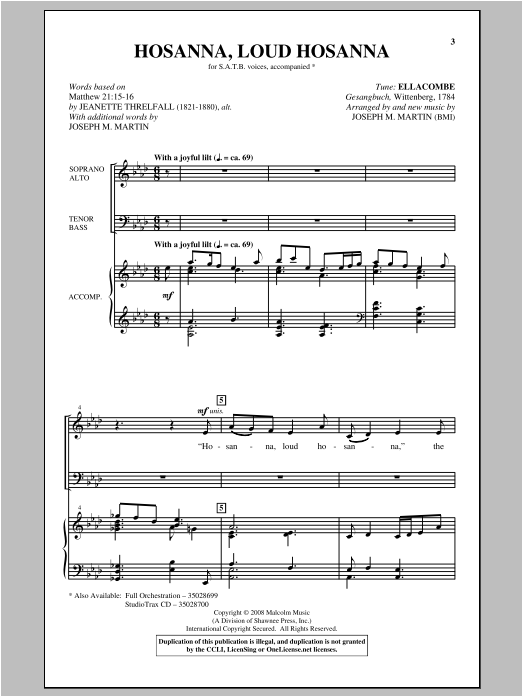 Joseph Martin Hosanna, Loud Hosanna Sheet Music Notes & Chords for SATB - Download or Print PDF