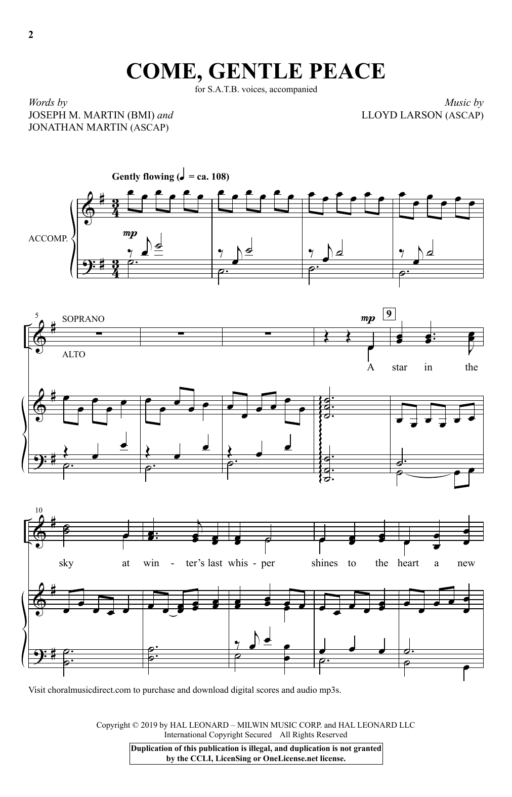 Joseph Martin, Jonathan Martin & Lloyd Larson Come, Gentle Peace Sheet Music Notes & Chords for SATB Choir - Download or Print PDF