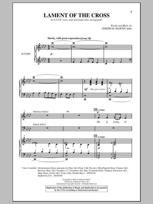 Joseph Martin Lament Of The Cross Sheet Music Notes & Chords for SATB - Download or Print PDF
