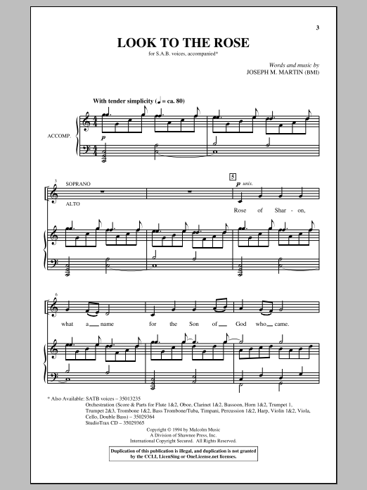Joseph Martin Look To The Rose Sheet Music Notes & Chords for SAB - Download or Print PDF