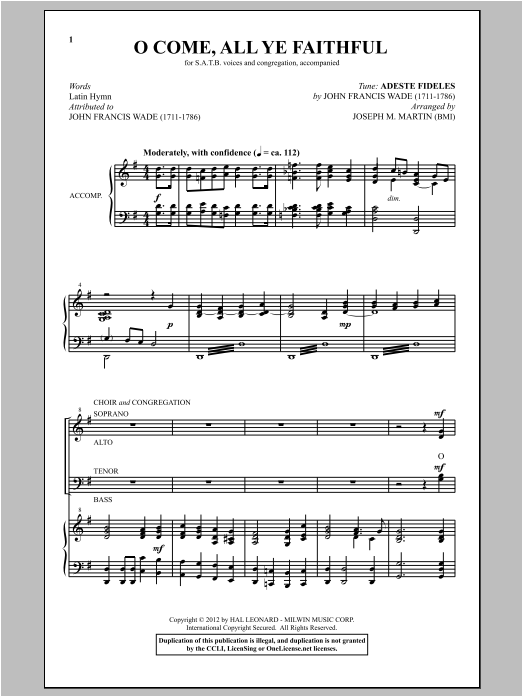 Traditional Carol O Come All Ye Faithful (arr. Joseph M. Martin) Sheet Music Notes & Chords for SATB - Download or Print PDF