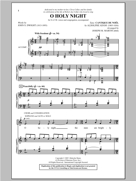Joseph Martin O Holy Night (from Carols For Choir And Congregation) Sheet Music Notes & Chords for SATB - Download or Print PDF
