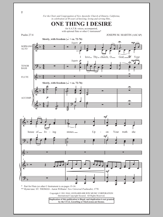 Joseph Martin One Thing I Desire Sheet Music Notes & Chords for SATB - Download or Print PDF