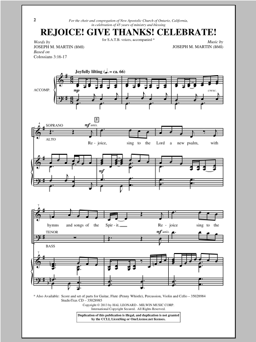 Joseph Martin Rejoice! Give Thanks! Celebrate! Sheet Music Notes & Chords for SATB - Download or Print PDF