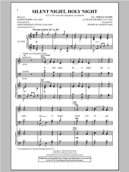 Joseph Martin Silent Night, Holy Night (from Carols For Choir And Congregation) Sheet Music Notes & Chords for SATB - Download or Print PDF