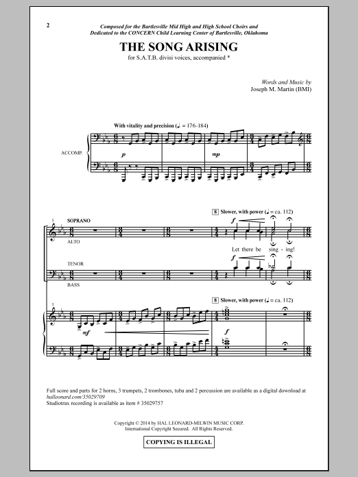 Joseph Martin The Song Arising Sheet Music Notes & Chords for SATB - Download or Print PDF