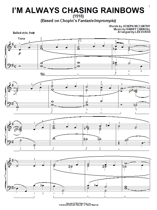 Joseph McCarthy I'm Always Chasing Rainbows Sheet Music Notes & Chords for Piano - Download or Print PDF