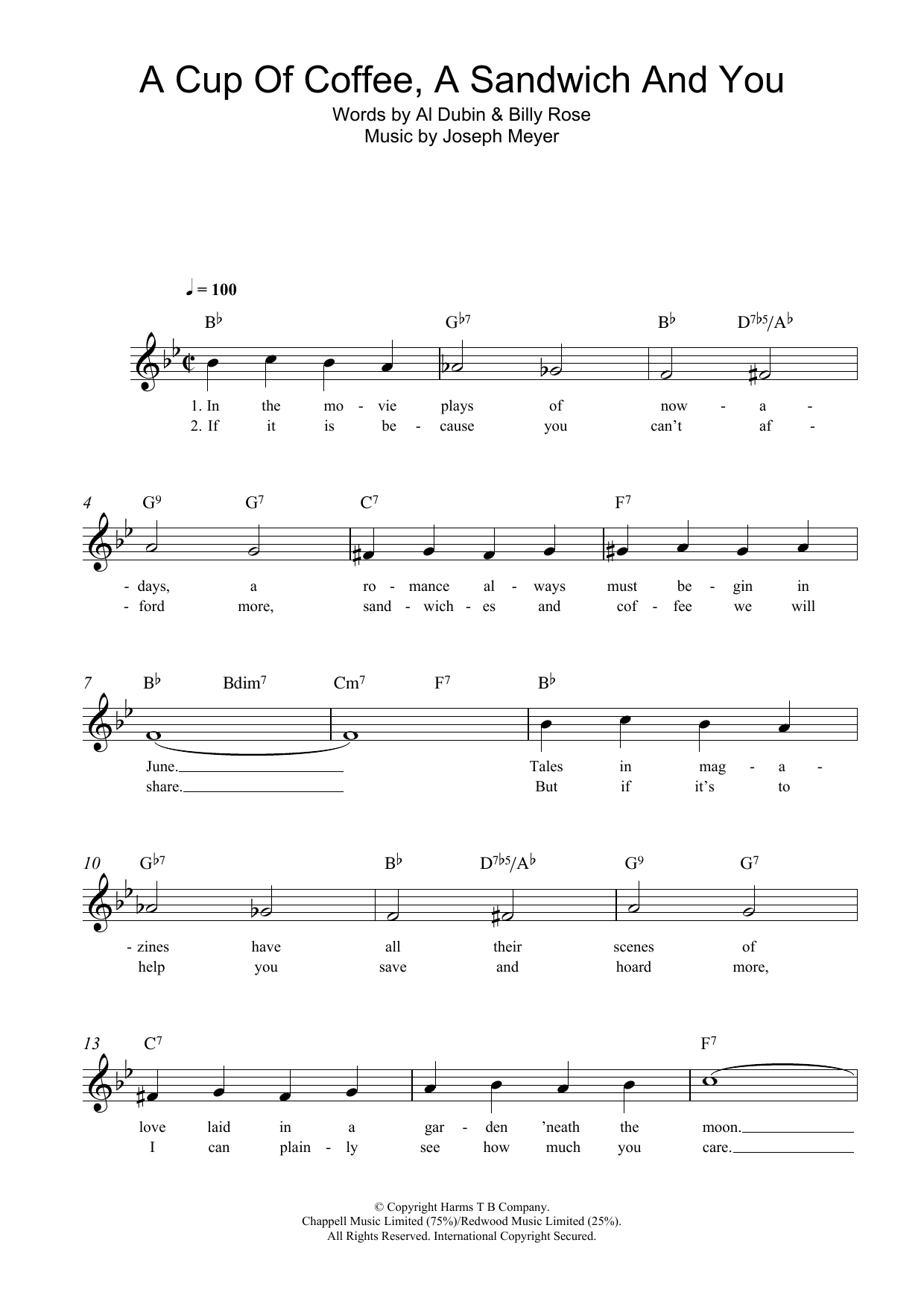 Joseph Meyer A Cup Of Coffee, A Sandwich And You Sheet Music Notes & Chords for Piano, Vocal & Guitar (Right-Hand Melody) - Download or Print PDF