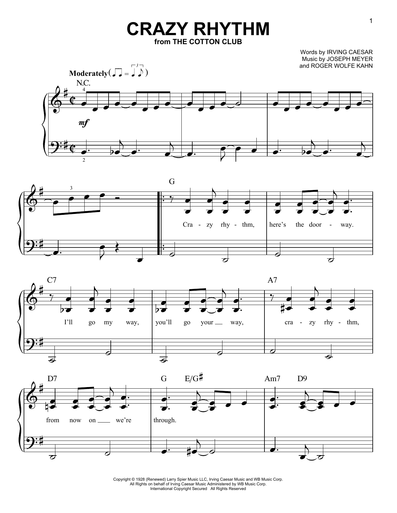 Joseph Meyer Crazy Rhythm Sheet Music Notes & Chords for Easy Piano - Download or Print PDF