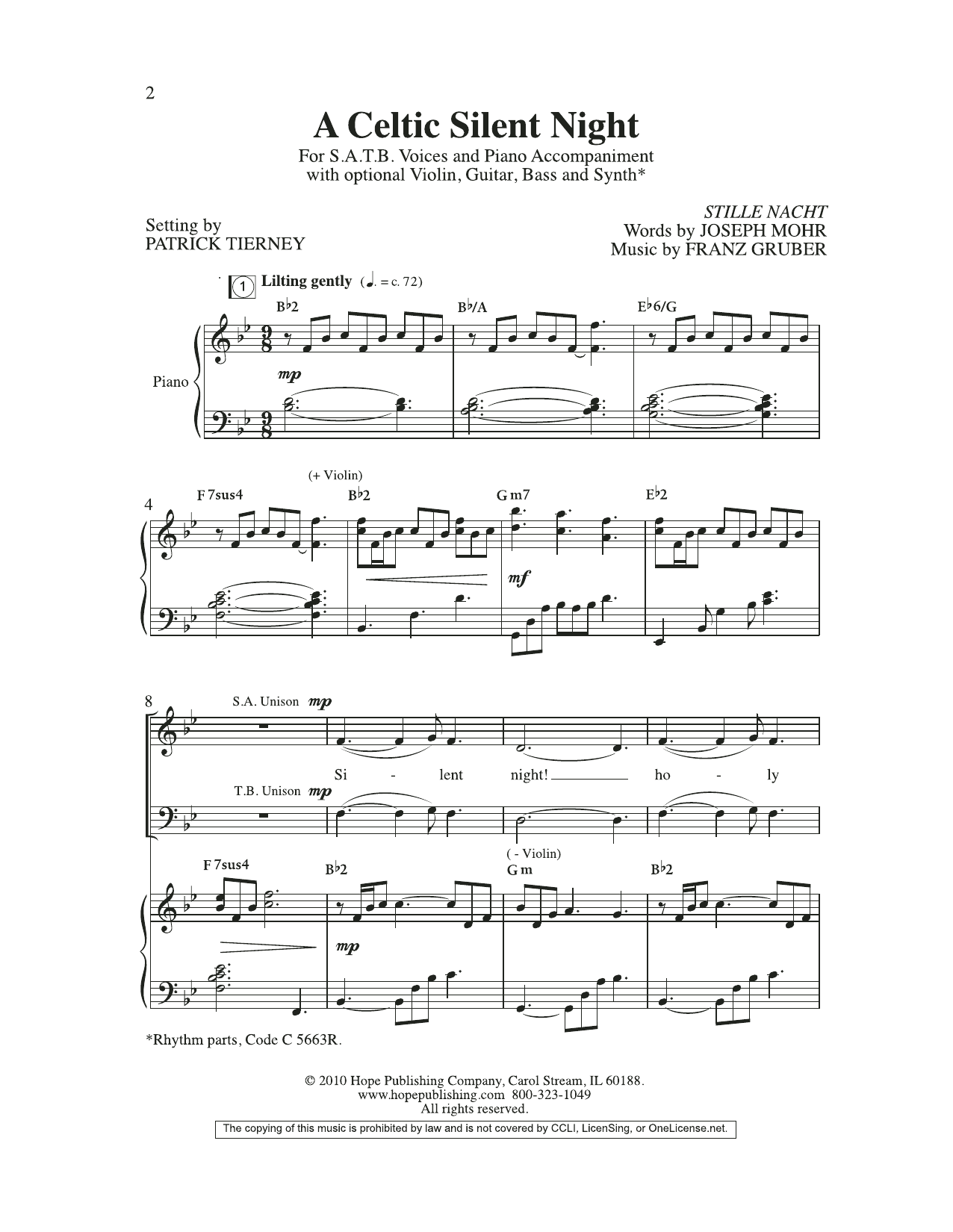 Joseph Mohr A Celtic Silent Night Sheet Music Notes & Chords for Choir - Download or Print PDF