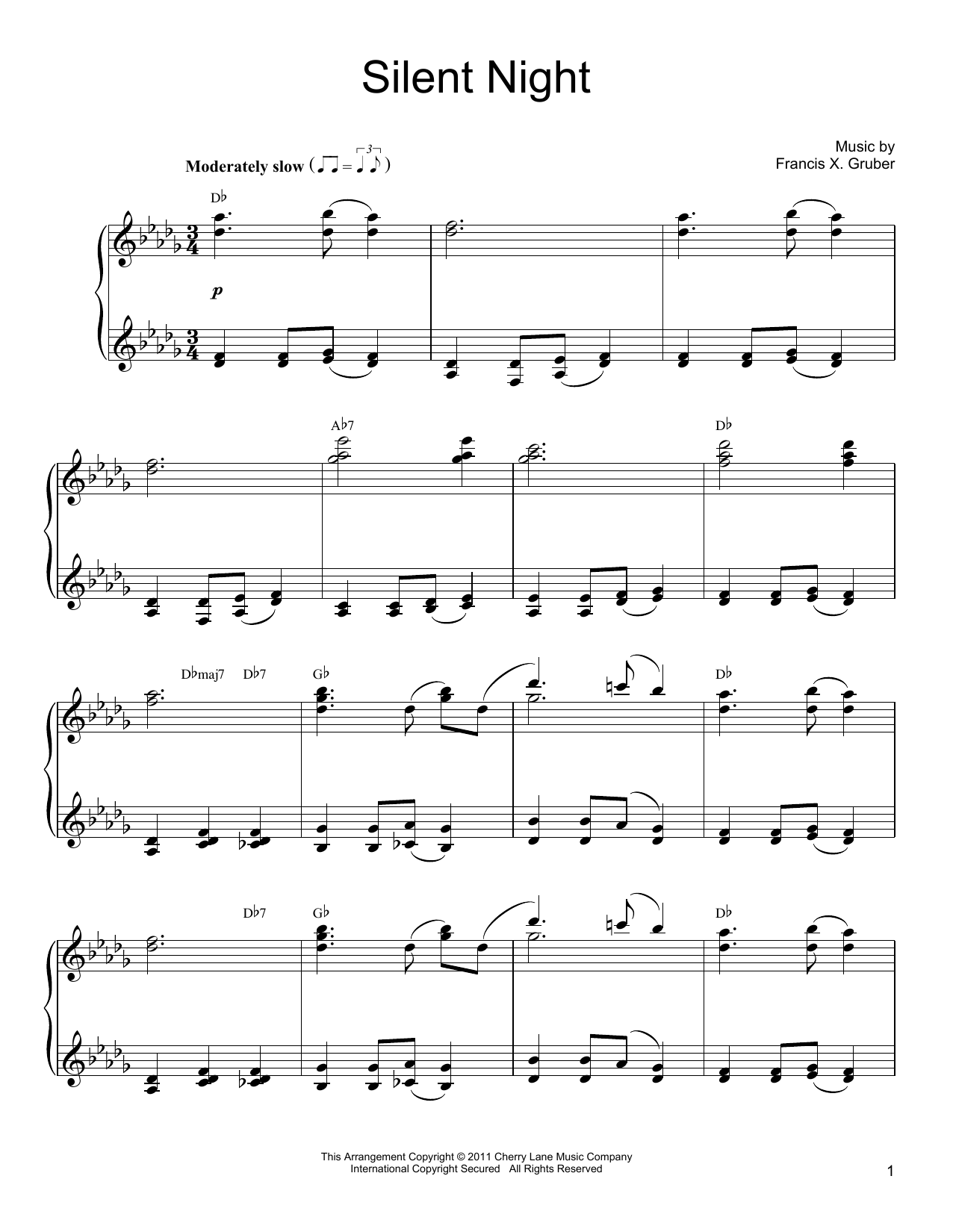 Joseph Mohr Silent Night Sheet Music Notes & Chords for Piano - Download or Print PDF