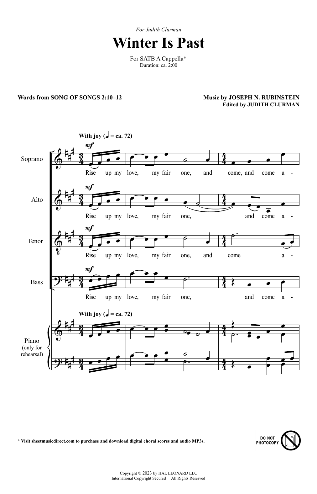 Joseph N. Rubinstein Winter Is Past Sheet Music Notes & Chords for SATB Choir - Download or Print PDF