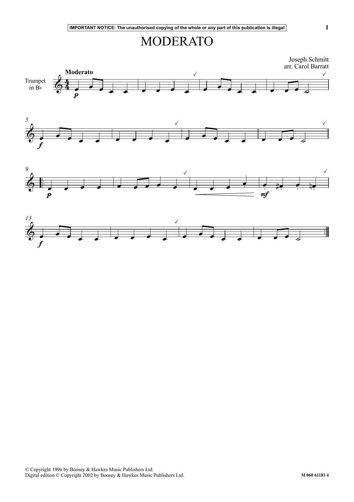 Joseph Schmitt Moderato Sheet Music Notes & Chords for Instrumental Solo - Download or Print PDF