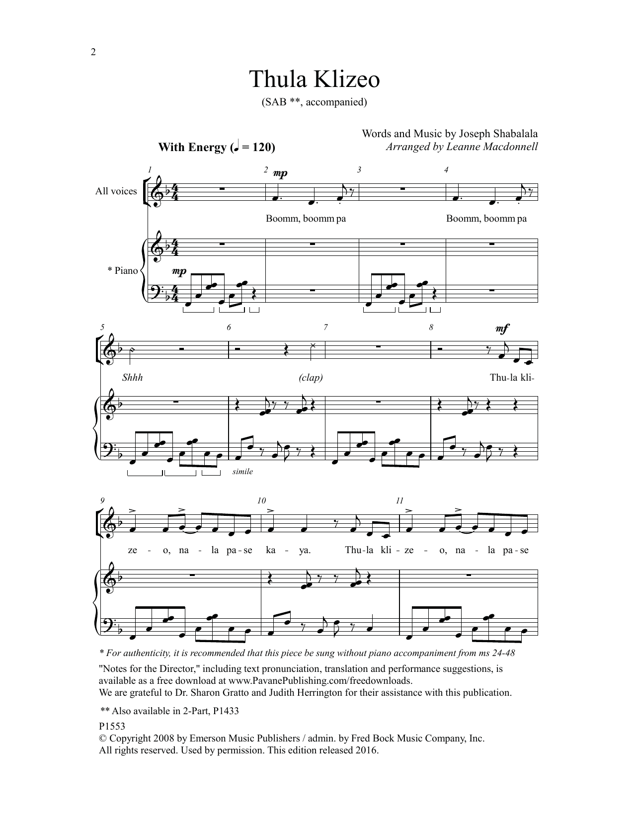 Joseph Shabala Thula Klizeo Sheet Music Notes & Chords for Choral - Download or Print PDF