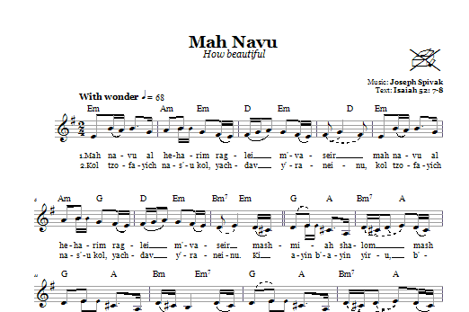 Joseph Spivak Mah Navu (How beautiful) Sheet Music Notes & Chords for Melody Line, Lyrics & Chords - Download or Print PDF