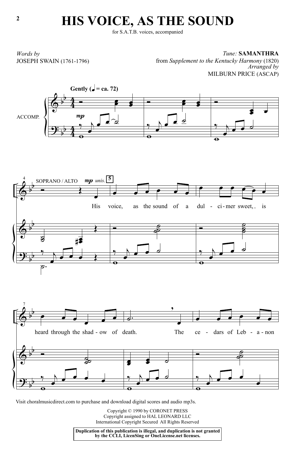 Joseph Swain His Voice As The Sound (arr. Milburn Price) Sheet Music Notes & Chords for SATB Choir - Download or Print PDF