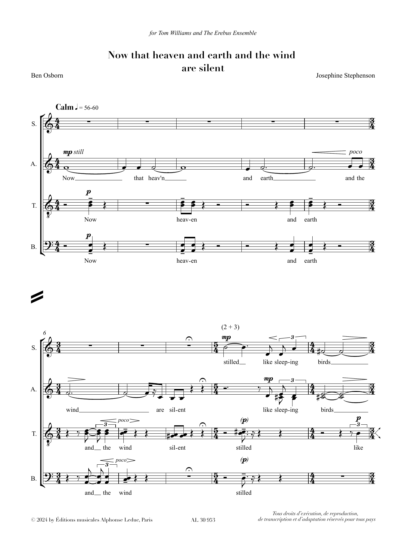 Josephine Stephenson Now that heaven and earth and the wind are silent Sheet Music Notes & Chords for SATB Choir - Download or Print PDF Josephine Stephenson Now that heaven and earth and the wind are silent Sheet Music Notes & Chords for SATB Choir - Download or Print PDF