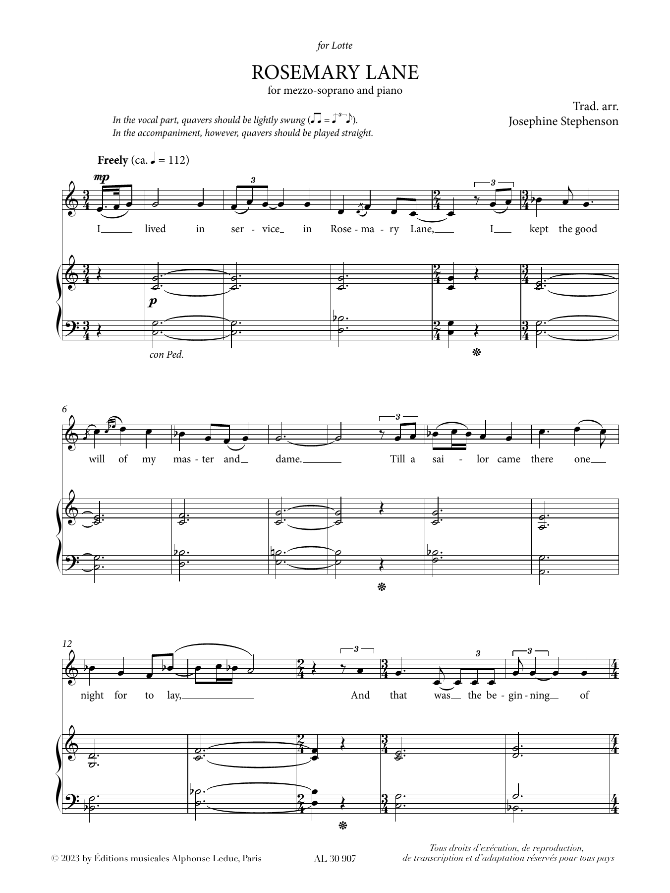 Josephine Stephenson Rosemary Lane Sheet Music Notes & Chords for Piano & Vocal - Download or Print PDF