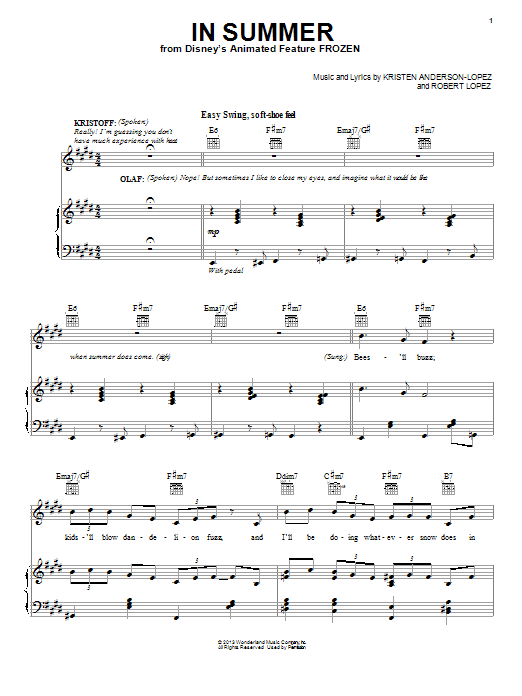 Josh Gad In Summer (from Disney's Frozen) Sheet Music Notes & Chords for Piano Duet - Download or Print PDF