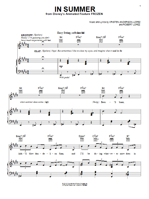 Josh Gad In Summer (from Disney's Frozen) Sheet Music Notes & Chords for Tenor Saxophone - Download or Print PDF
