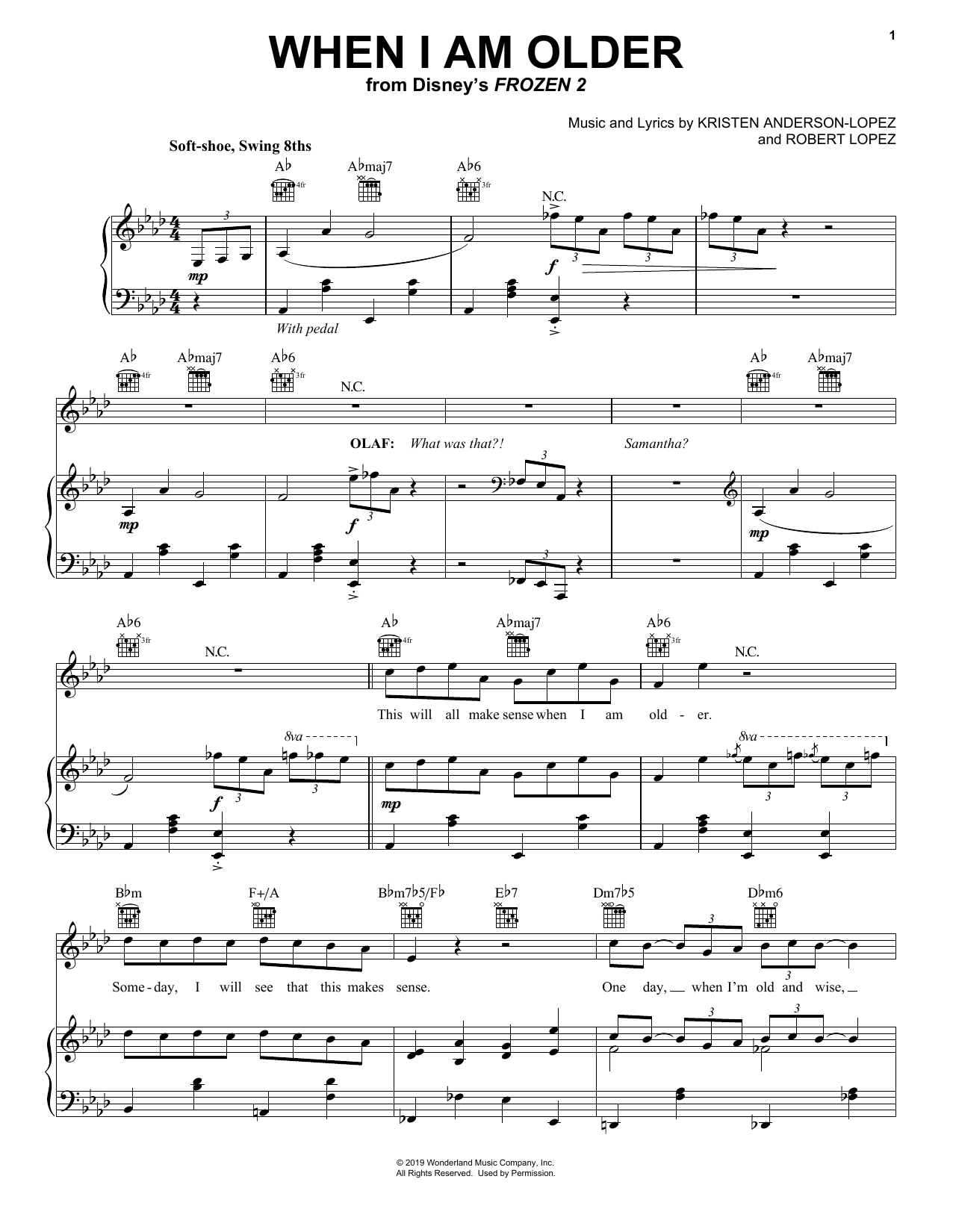 Josh Gad When I Am Older (from Disney's Frozen 2) Sheet Music Notes & Chords for Piano & Vocal - Download or Print PDF