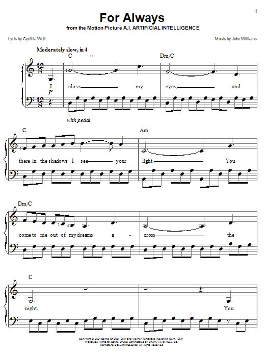 Josh Groban and Lara Fabian For Always (from AI: Artificial Intelligence) Sheet Music Notes & Chords for Easy Piano - Download or Print PDF
