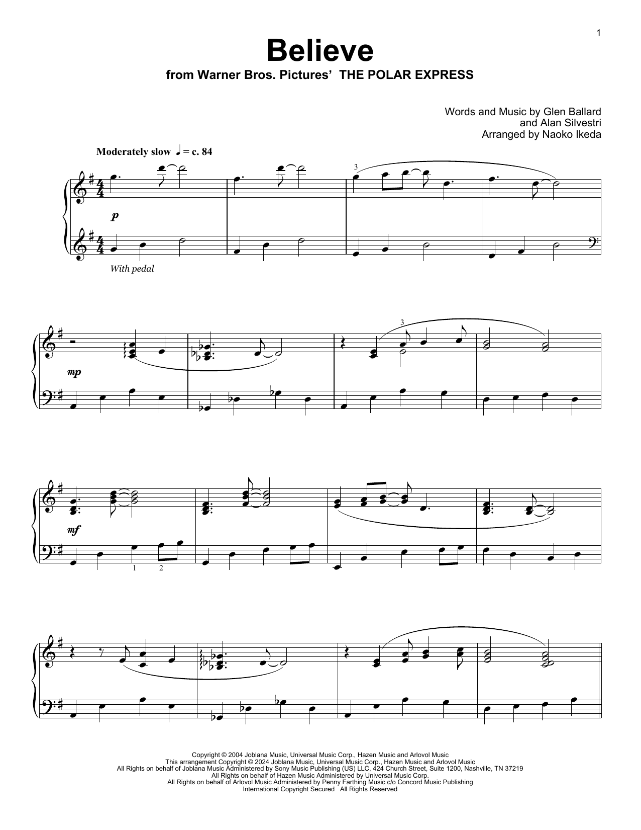 Josh Groban Believe (from The Polar Express) (arr. Naoko Ikeda) Sheet Music Notes & Chords for Educational Piano - Download or Print PDF