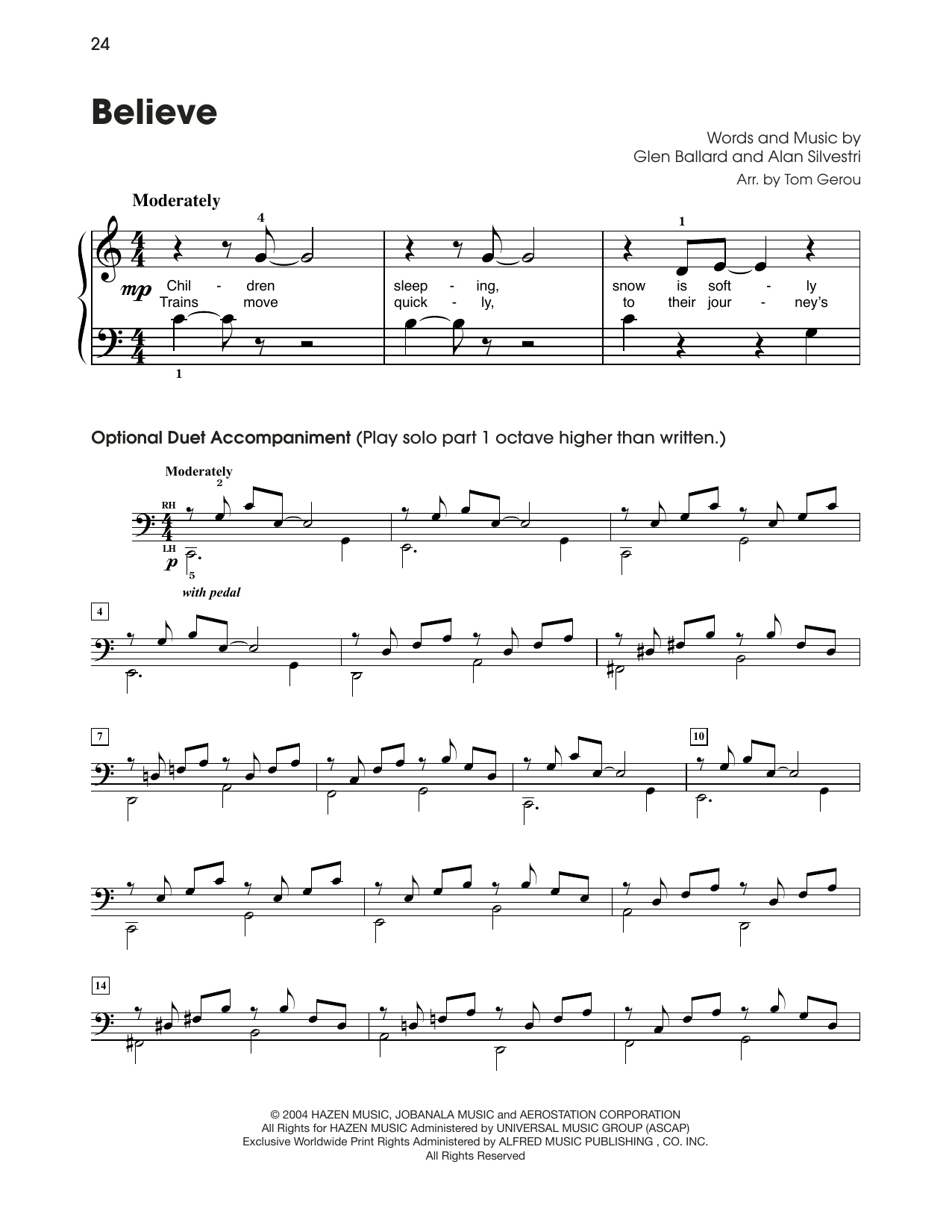 Josh Groban Believe (from The Polar Express) (arr. Tom Gerou) Sheet Music Notes & Chords for 5-Finger Piano - Download or Print PDF