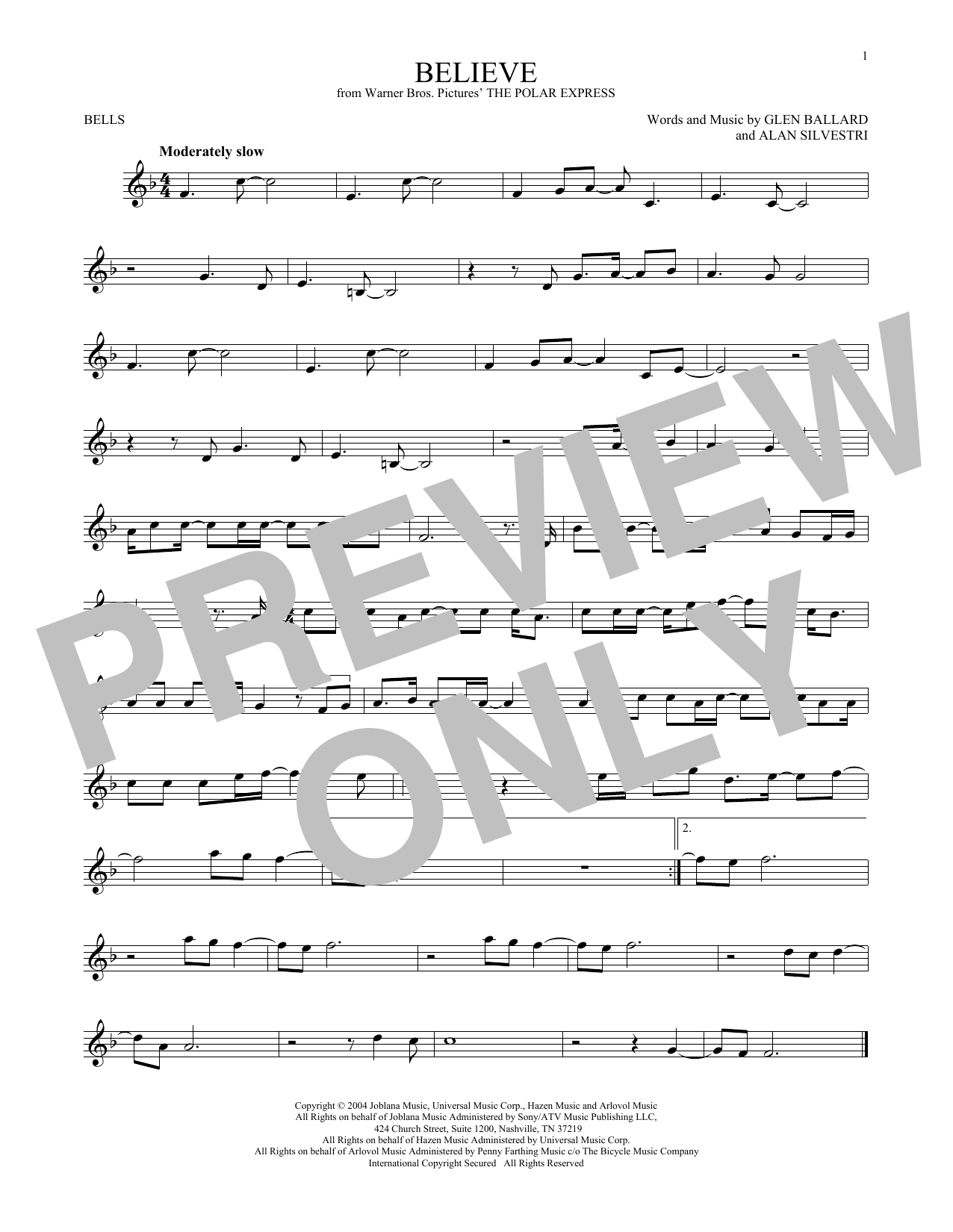 Josh Groban Believe Sheet Music Notes & Chords for Bells Solo - Download or Print PDF