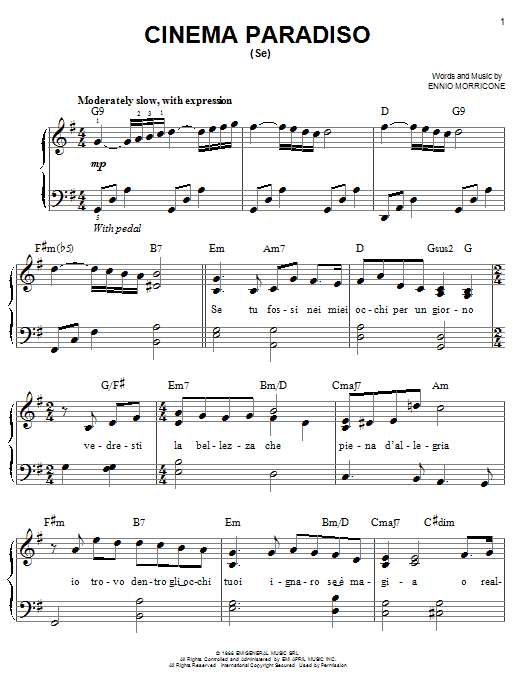 Josh Groban Cinema Paradiso (Se) (Love Theme) Sheet Music Notes & Chords for Easy Piano - Download or Print PDF