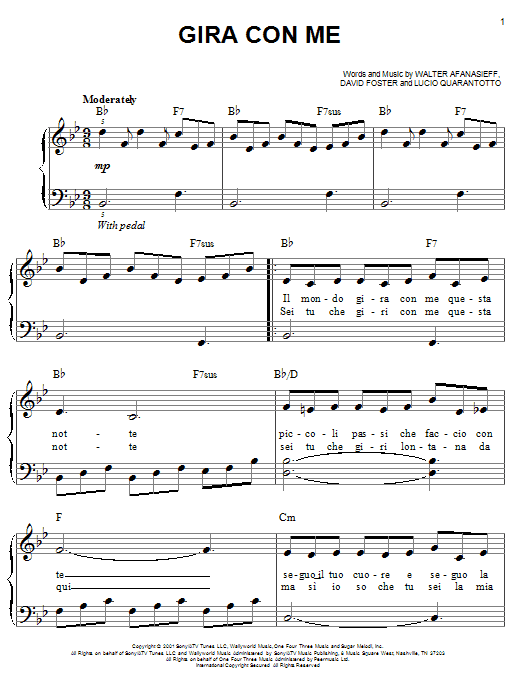 Josh Groban Gira Con Me Sheet Music Notes & Chords for Easy Piano - Download or Print PDF